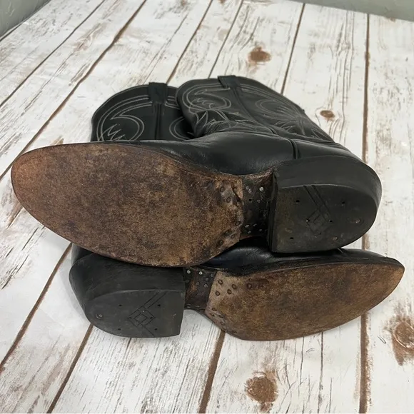 Tony Lama Black Western Cowboy Boots Size 8? Leather vintage black label El Paso