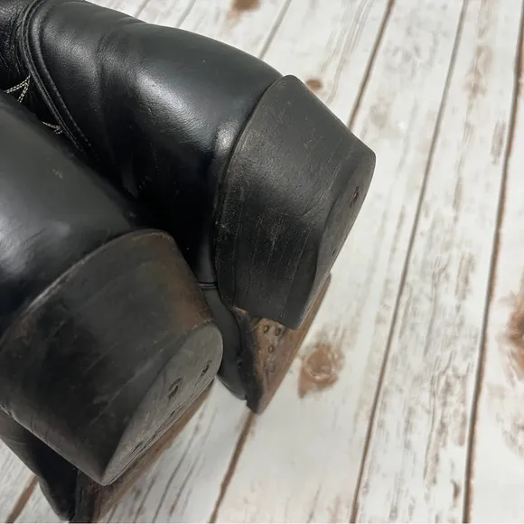 Tony Lama Black Western Cowboy Boots Size 8? Leather vintage black label El Paso