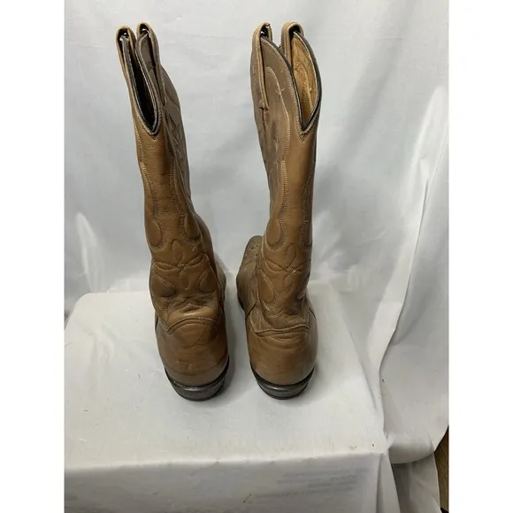 Tony Lama Vintage 6815 Western Wingtip  Tan Boots Black Label Men's Size 9.5 D