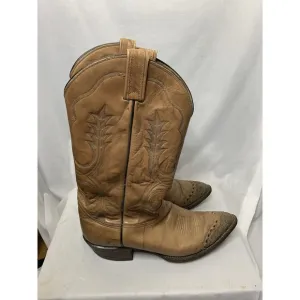 Tony Lama Vintage 6815 Western Wingtip  Tan Boots Black Label Men's Size 9.5 D