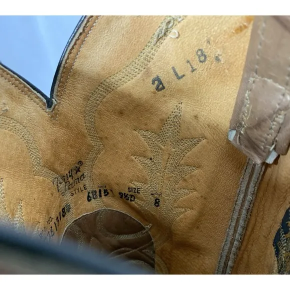 Tony Lama Vintage 6815 Western Wingtip  Tan Boots Black Label Men's Size 9.5 D