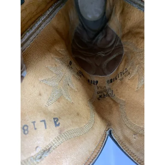 Tony Lama Vintage 6815 Western Wingtip  Tan Boots Black Label Men's Size 9.5 D