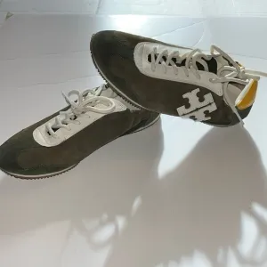 Tory Burch-8-double T trainer,Tory sneaker shoe suede leather green/ivory/yellow