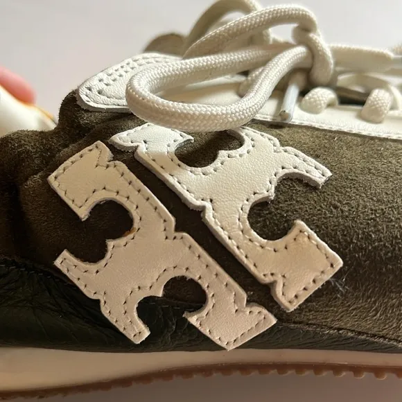 Tory Burch-8-double T trainer,Tory sneaker shoe suede leather green/ivory/yellow