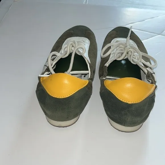 Tory Burch-8-double T trainer,Tory sneaker shoe suede leather green/ivory/yellow