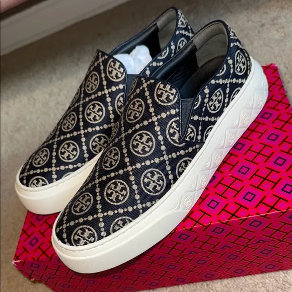 Tory Burch Black and White Slip-On Sneakers