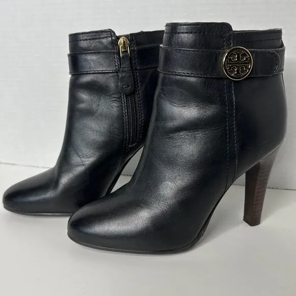 Tory Burch Black Bristol Equestrian Calf Leather Ankle Zip Bootie black size 5.5