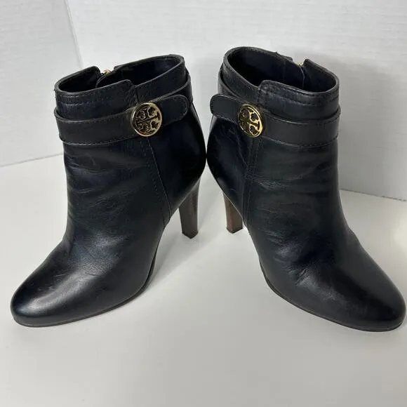 Tory Burch Black Bristol Equestrian Calf Leather Ankle Zip Bootie black size 5.5