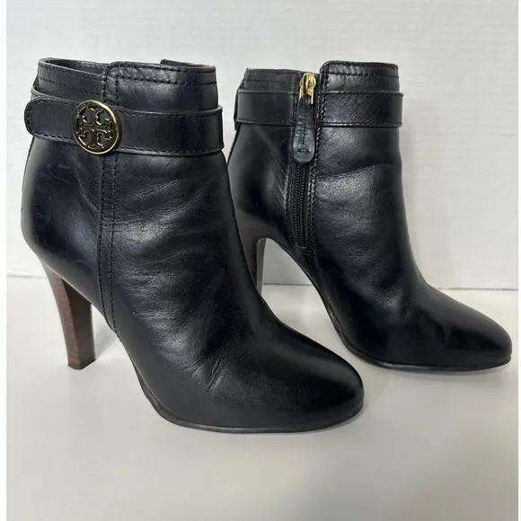 Tory Burch Black Bristol Equestrian Calf Leather Ankle Zip Bootie black size 5.5