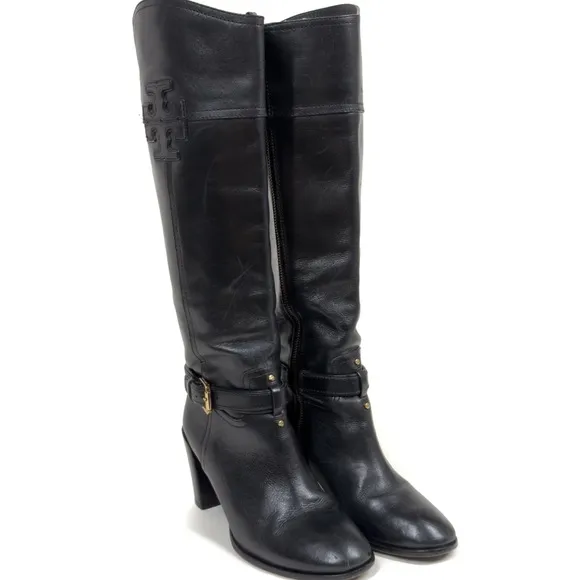 Tory Burch Blaire Simone Knee High Black Leather Riding Boots Size 7.5M