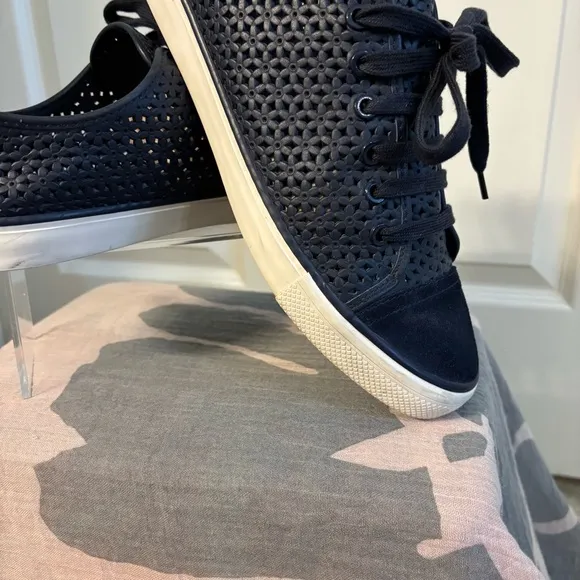 Tory Burch Blue Sneakers with Perforated Leather