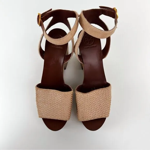Tory Burch Camilla Calf Hair Wedge Sandals Size 8