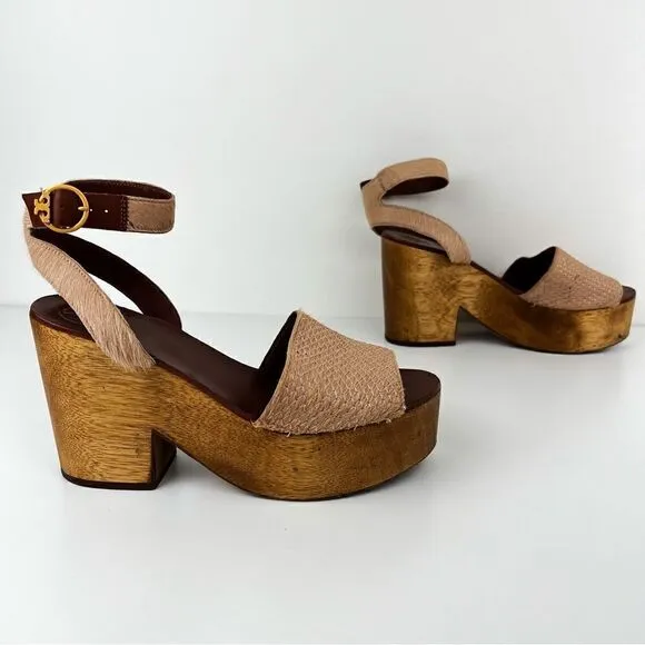 Tory Burch Camilla Calf Hair Wedge Sandals Size 8