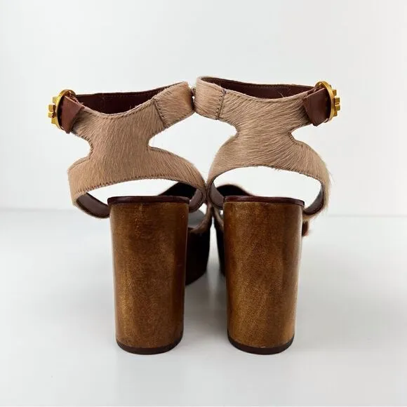 Tory Burch Camilla Calf Hair Wedge Sandals Size 8