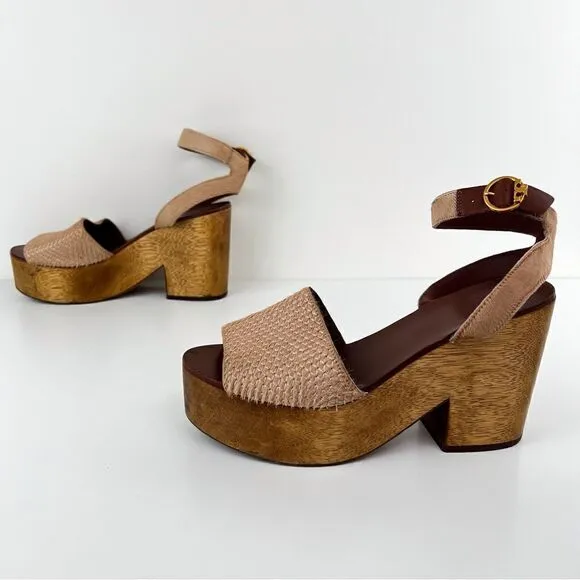 Tory Burch Camilla Calf Hair Wedge Sandals Size 8
