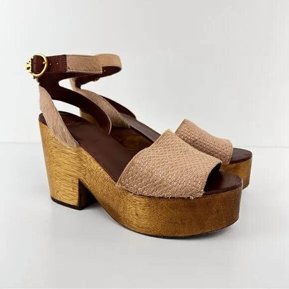 Tory Burch Camilla Calf Hair Wedge Sandals Size 8