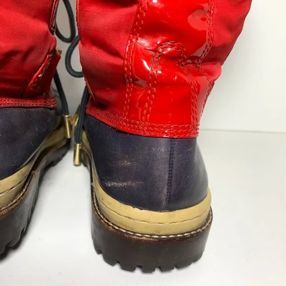 Tory Burch Duck Rain Lace Up Waterproof Boots Navy Red 5