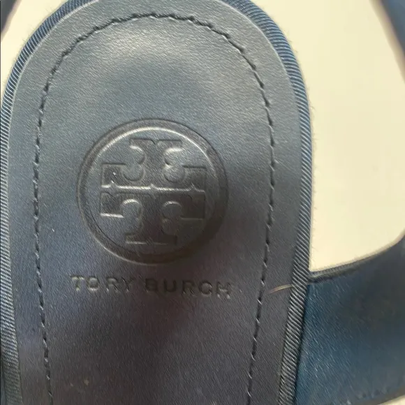 Tory Burch Navy Blue Bow wedge Sandals size 8