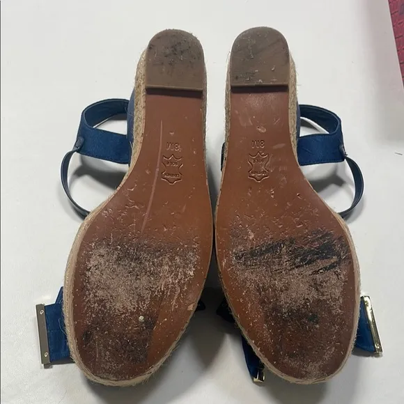Tory Burch Navy Blue Bow wedge Sandals size 8