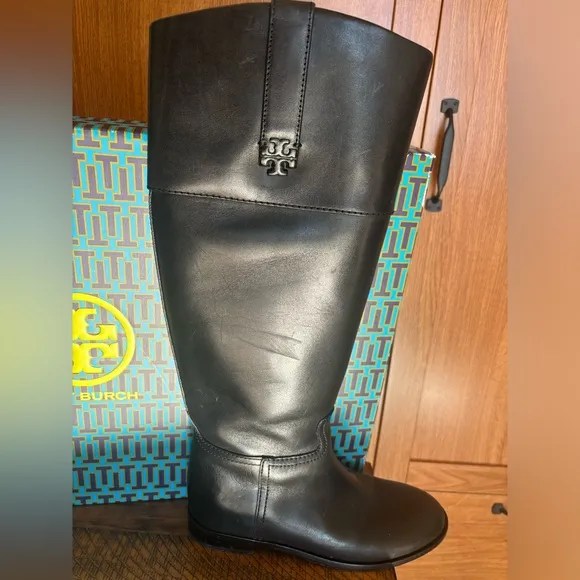 Tory Burch Perfect Black Double T Riding Boot Vachetta Leather Size 6