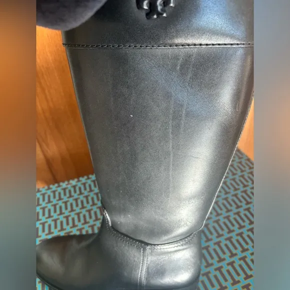 Tory Burch Perfect Black Double T Riding Boot Vachetta Leather Size 6