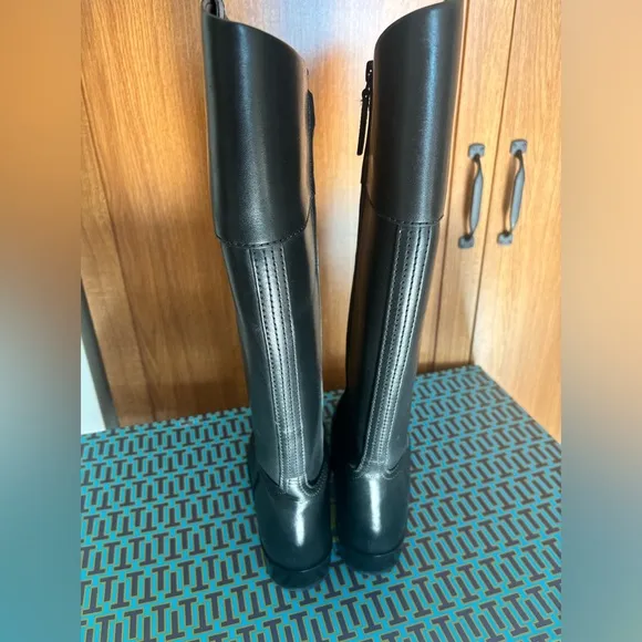 Tory Burch Perfect Black Double T Riding Boot Vachetta Leather Size 6