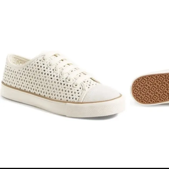 Tory Burch Size 8 1/2 White Lace-Up Sneakers