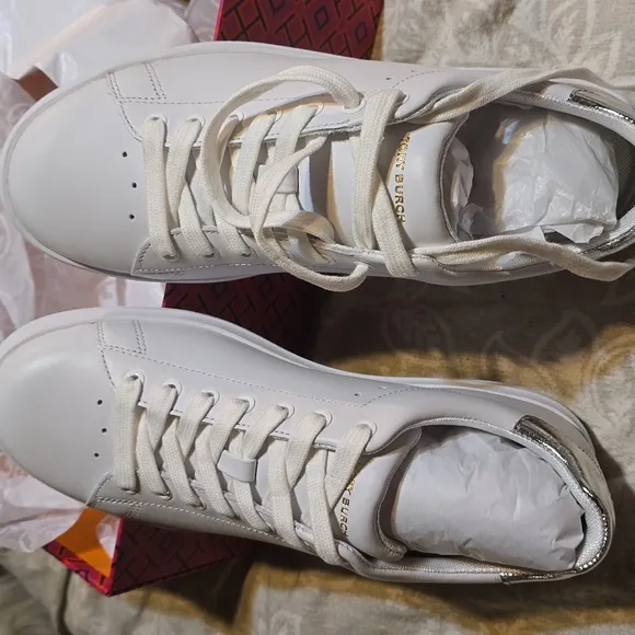 Tory burch,  size 8.5 Chic White and Silver Sneakers