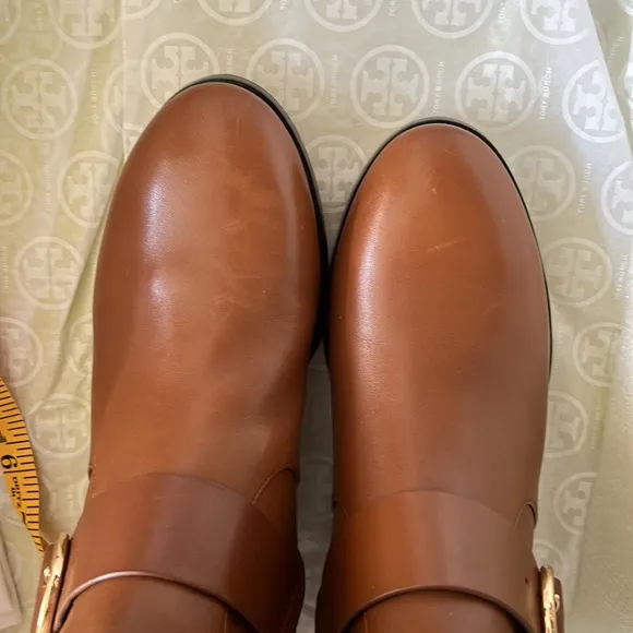 Tory Burch Sofia Roding Boot Festival Brown and Gold 9.5