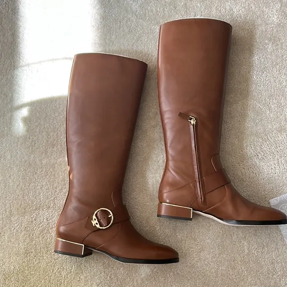 Tory Burch Sofia Roding Boot Festival Brown and Gold 9.5
