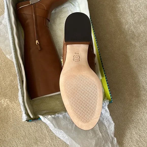 Tory Burch Sofia Roding Boot Festival Brown and Gold 9.5