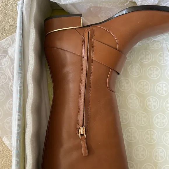 Tory Burch Sofia Roding Boot Festival Brown and Gold 9.5