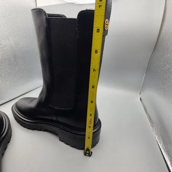 TORY BURCH Womens Benton Boots Pull On Chelsea Black Leather Midcalf size 8 New