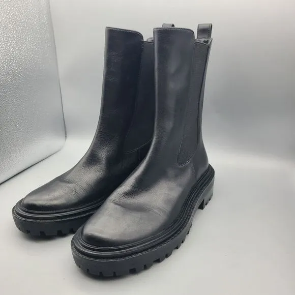 TORY BURCH Womens Benton Boots Pull On Chelsea Black Leather Midcalf size 8 New