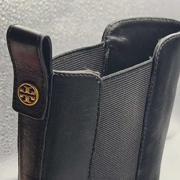 TORY BURCH Womens Benton Boots Pull On Chelsea Black Leather Midcalf size 8 New