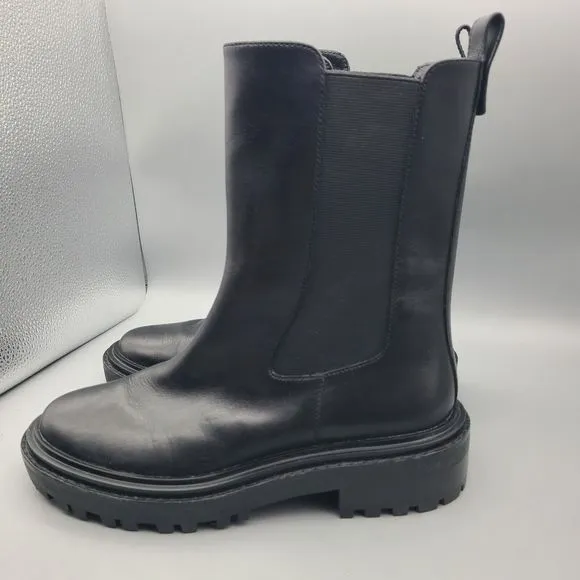 TORY BURCH Womens Benton Boots Pull On Chelsea Black Leather Midcalf size 8 New