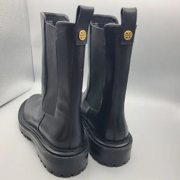 TORY BURCH Womens Benton Boots Pull On Chelsea Black Leather Midcalf size 8 New