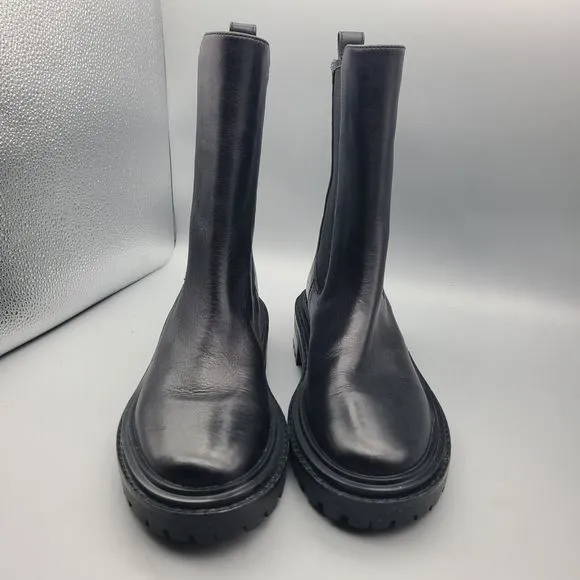 TORY BURCH Womens Benton Boots Pull On Chelsea Black Leather Midcalf size 8 New