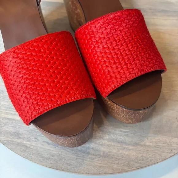 Tory Burch Women's Camilla Exotic Red Haircalf Sandals Heels US Size 7 M w/ Box