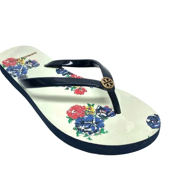 Tory Burch Womens Designer Flip Flops Sandals Abstract Floral Shoes Size 6