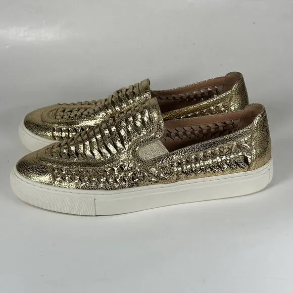 Tory Burch Womens Huarache 2 Sneakers Size 10 M Metallic Gold Slip On Low Top