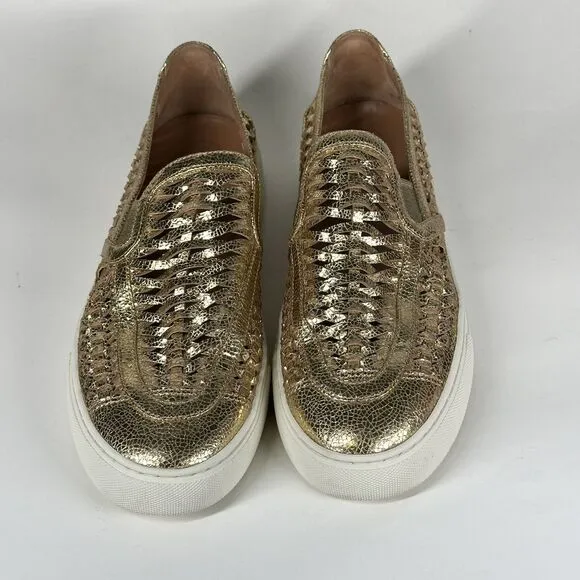Tory Burch Womens Huarache 2 Sneakers Size 10 M Metallic Gold Slip On Low Top