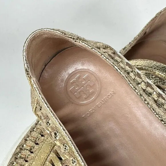Tory Burch Womens Huarache 2 Sneakers Size 10 M Metallic Gold Slip On Low Top