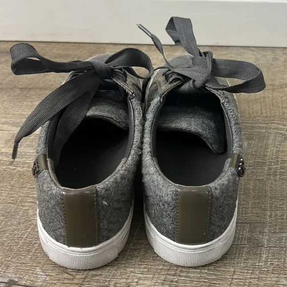 Tory Burch Women's Marion Quilted Lace Up Sneakers Shoes Gray Size 6.5