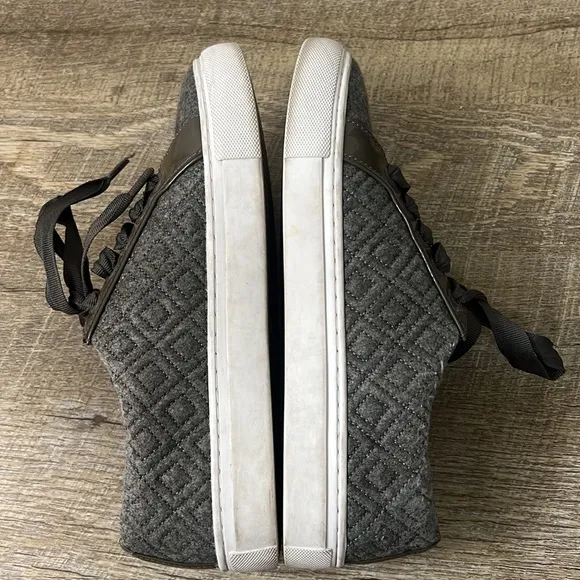 Tory Burch Women's Marion Quilted Lace Up Sneakers Shoes Gray Size 6.5