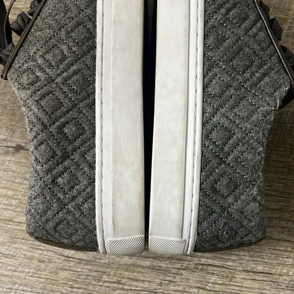 Tory Burch Women's Marion Quilted Lace Up Sneakers Shoes Gray Size 6.5