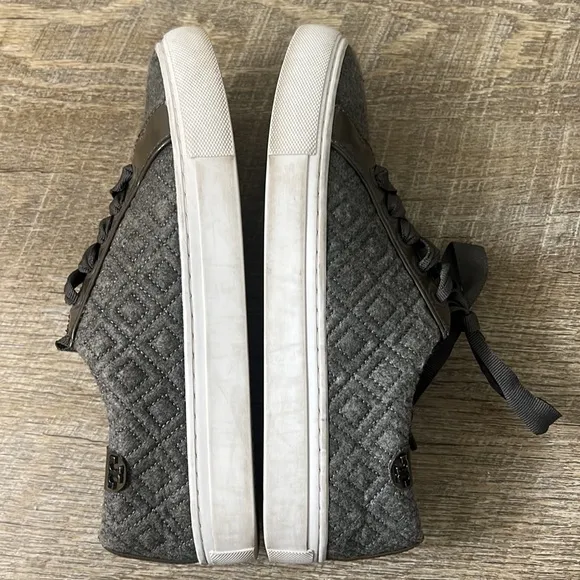 Tory Burch Women's Marion Quilted Lace Up Sneakers Shoes Gray Size 6.5