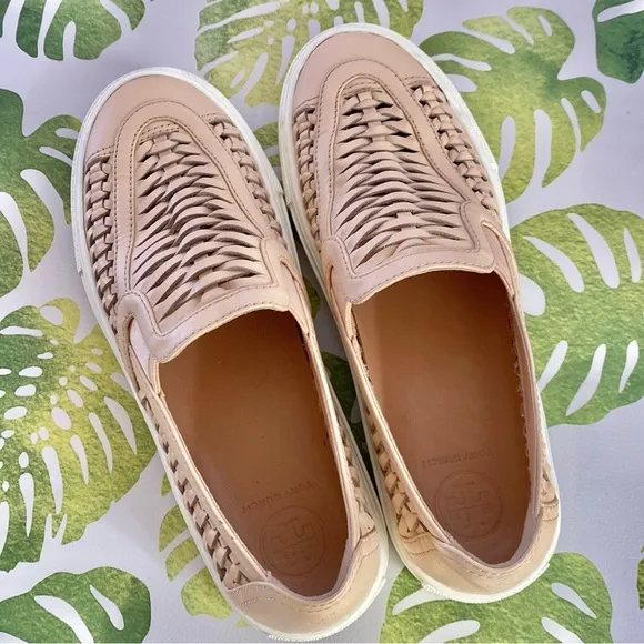 Tory Burch Woven Leather Slip-On Sneakers