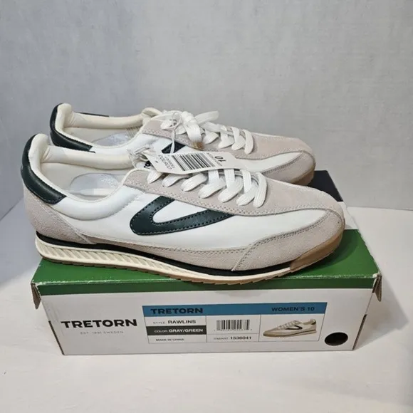 TRETORN‎ Women's Rawlins Casual Lace-Up Sneakers, White/Green, 10 Medium