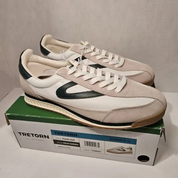 TRETORN‎ Women's Rawlins Casual Lace-Up Sneakers, White/Green, 10 Medium